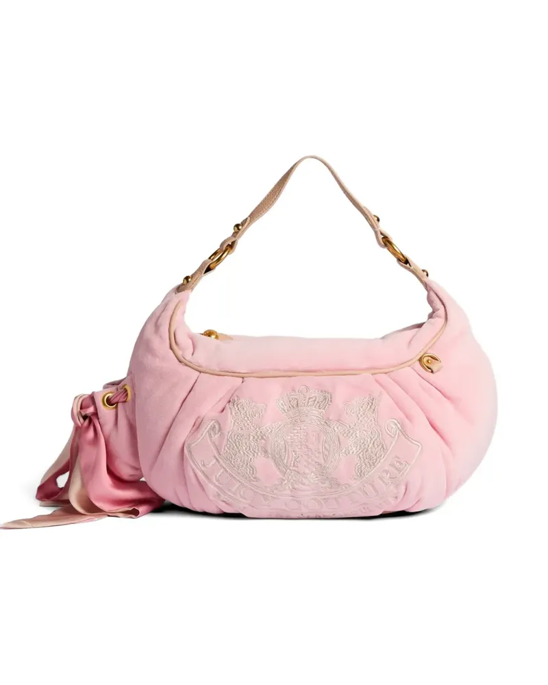 Juicy Couture Crest Schultertasche aus Velours - Rosa Rosa