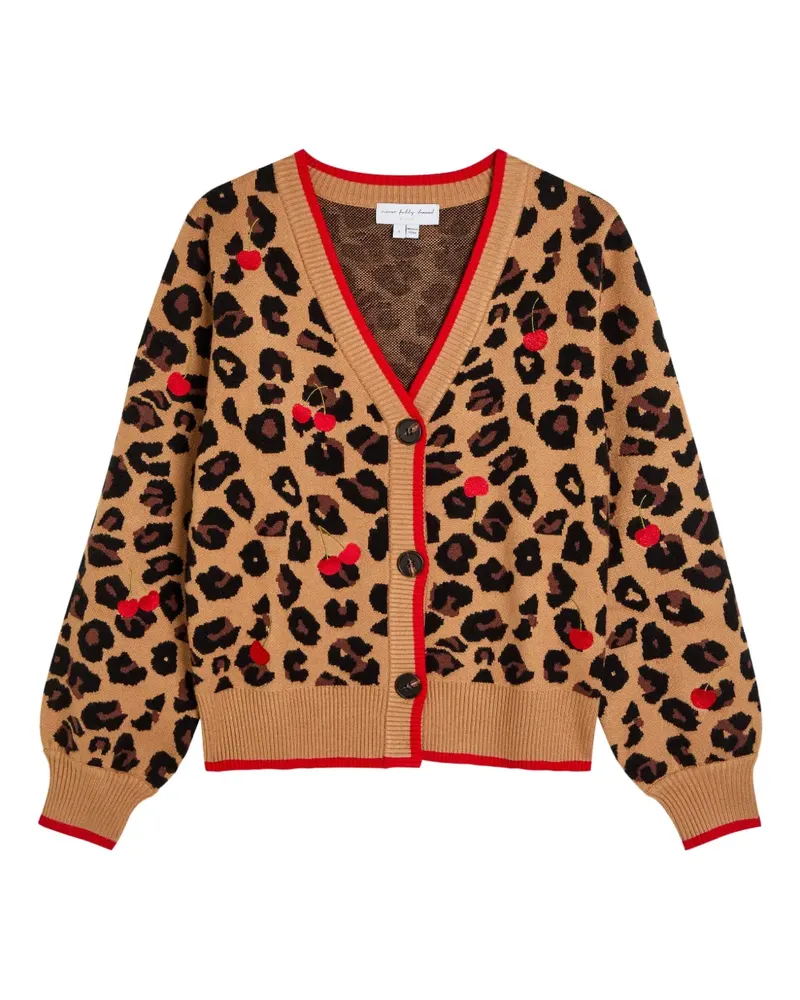 Never Fully Dressed Cherry Cardigan mit Leopardenmuster - Nude Nude