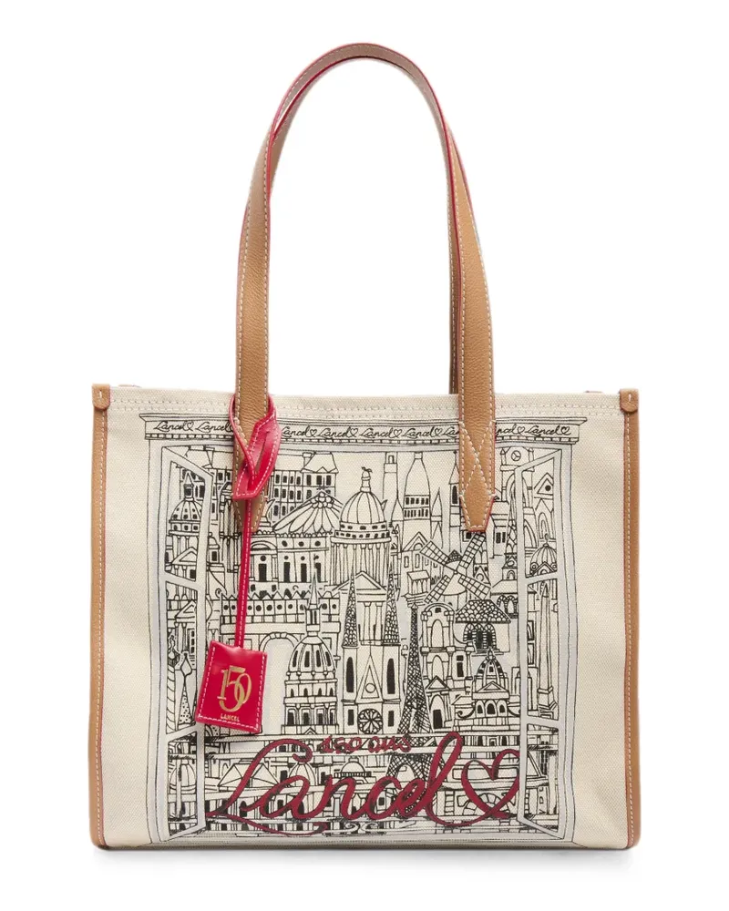 Lancel graphic-print canvas tote bag - Nude Nude