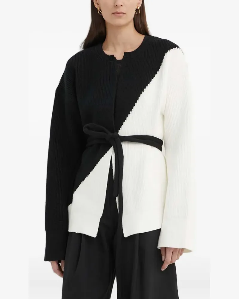 AERON Gerippter Cardigan mit diagonalen Streifen - Schwarz Schwarz