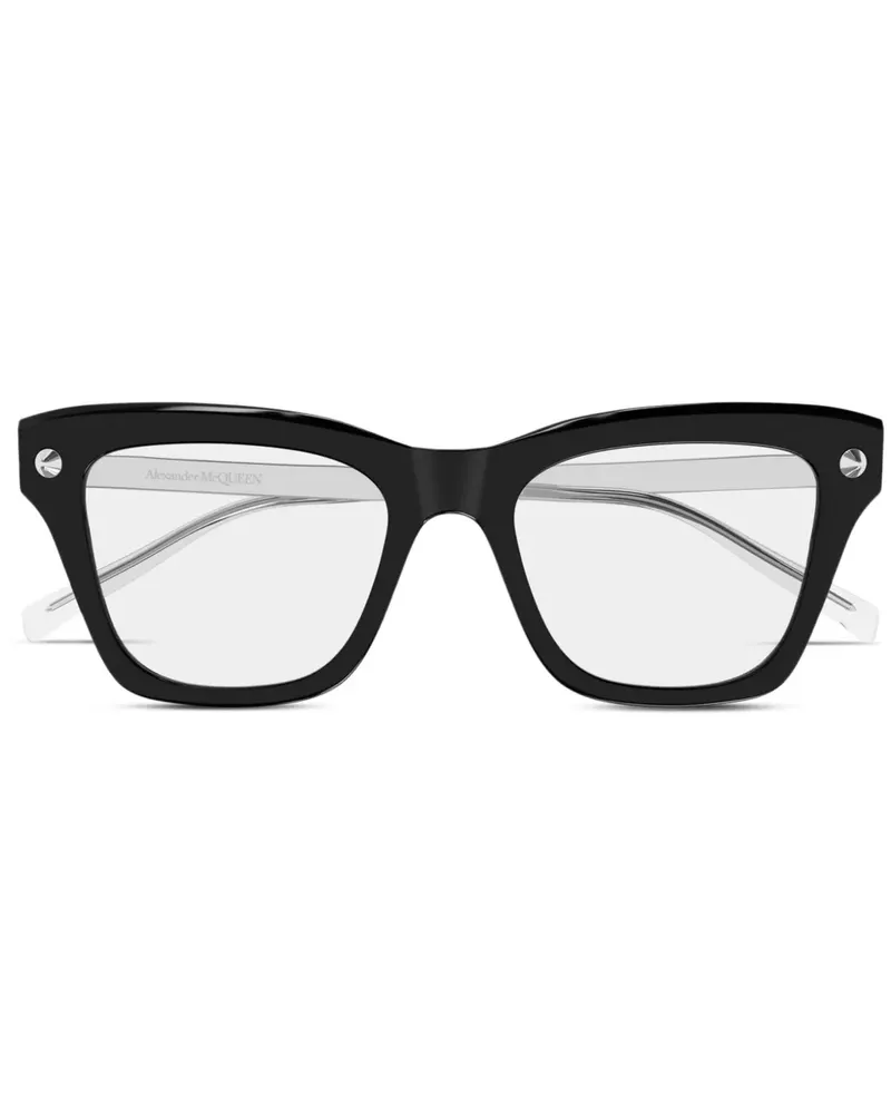 Alexander McQueen Brille mit eckigem Gestell - BLACK-SILVER-TRANSPARENT Black-silver-transparent