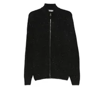 Melierter Cardigan mit Reißverschluss - Schwarz