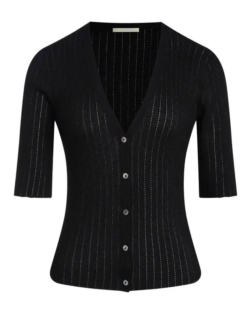 12 STOREEZ Lattice short-sleeve cardigan - Schwarz Schwarz