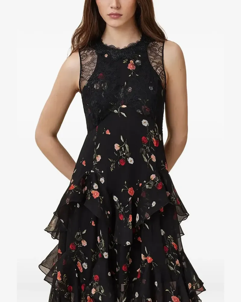 AllSaints Gerüschtes Quinn Midikleid mit Spitze - Schwarz Schwarz