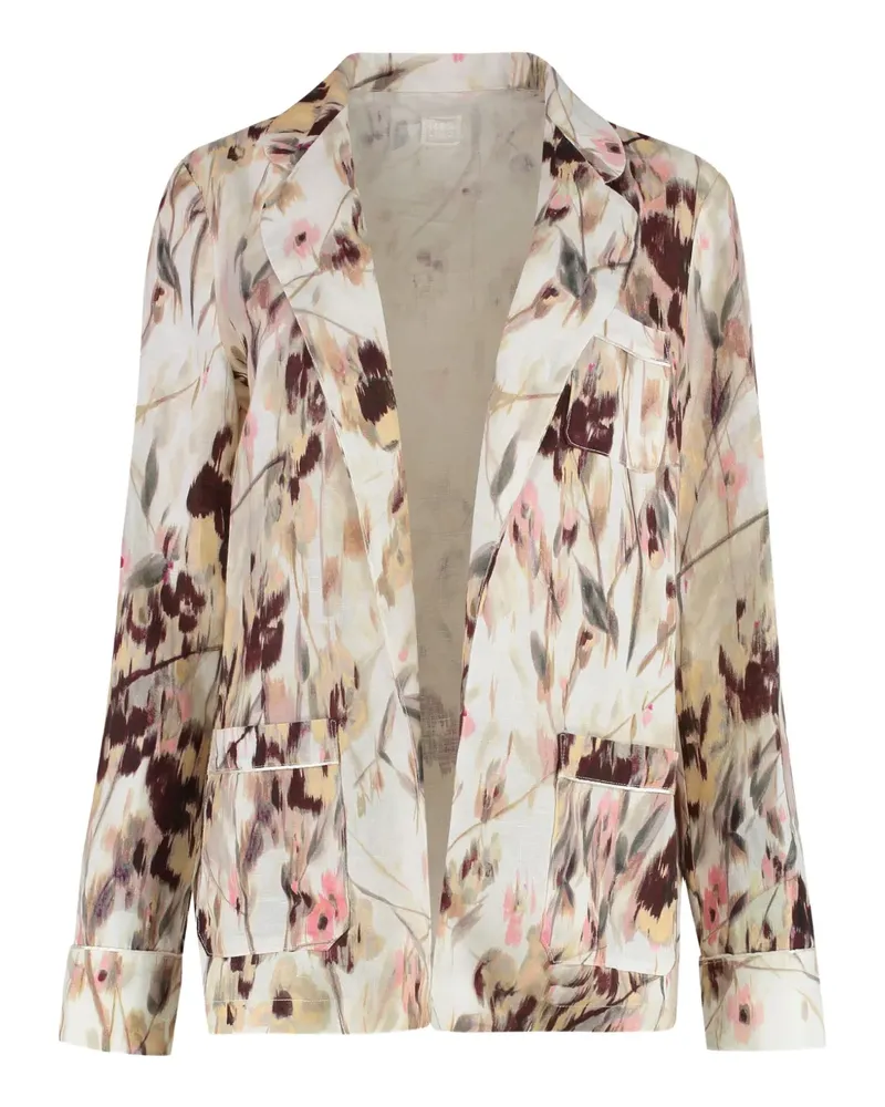 120% Lino Sakko aus Leinen mit Blumen-Print - Weiß Weiß