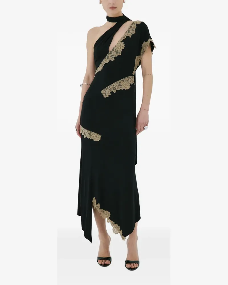 De La Vali Fenella lace-trim midi dress - Schwarz Schwarz