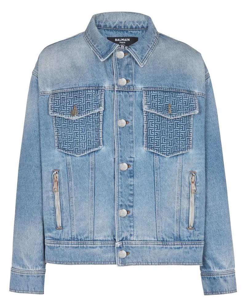 Balmain Jeansjacke mit Logo-Print - Blau Blau