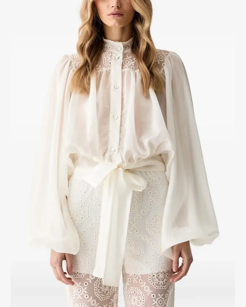 HAVEONE Bluse mit Lochstickerei und Ballonärmeln - Nude Nude
