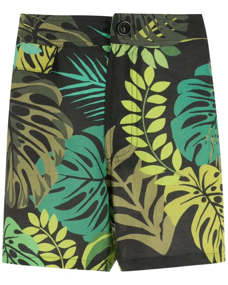 Amir Slama Shorts mit Blatt-Print - Schwarz Schwarz