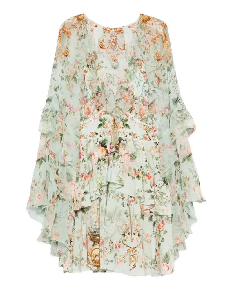 Camilla Gerüschtes Minikleid mit Blumenprint - Grün Grün