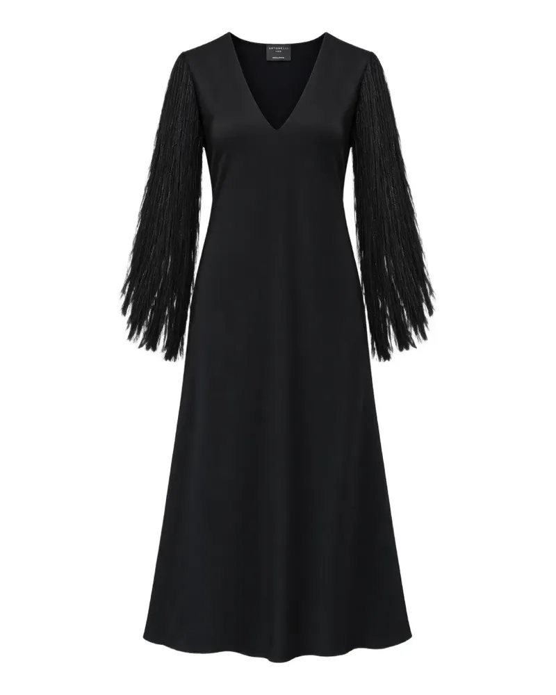 Antonelli Firenze fringed V-neck dress - Schwarz Schwarz