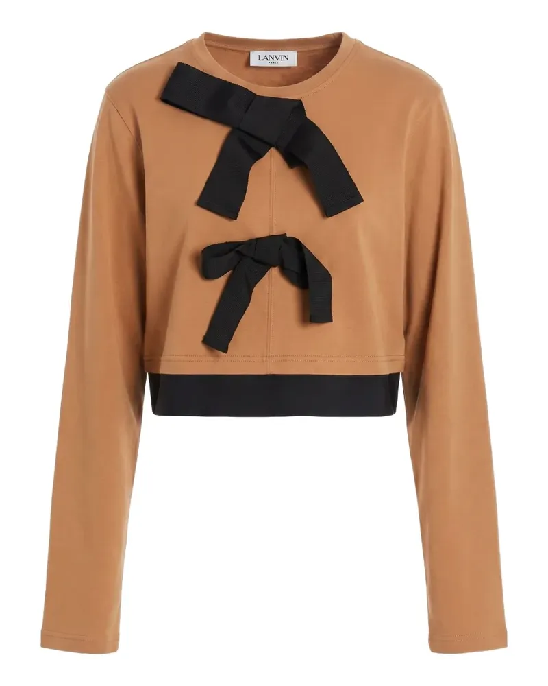 Lanvin bow-detail cropped T-shirt - Braun Braun