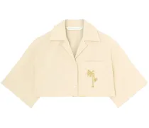 Cropped-T-Shirt mit Logo-Print - Nude