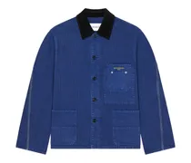 Couture Seam Jeansjacke mit Fischgrätenmuster - Blau