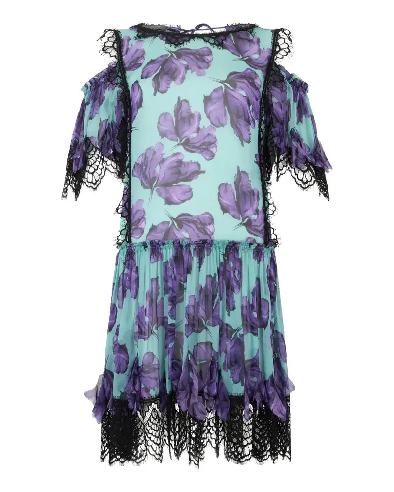 Moschino floral-print lace-trim mini dress - Blau Blau