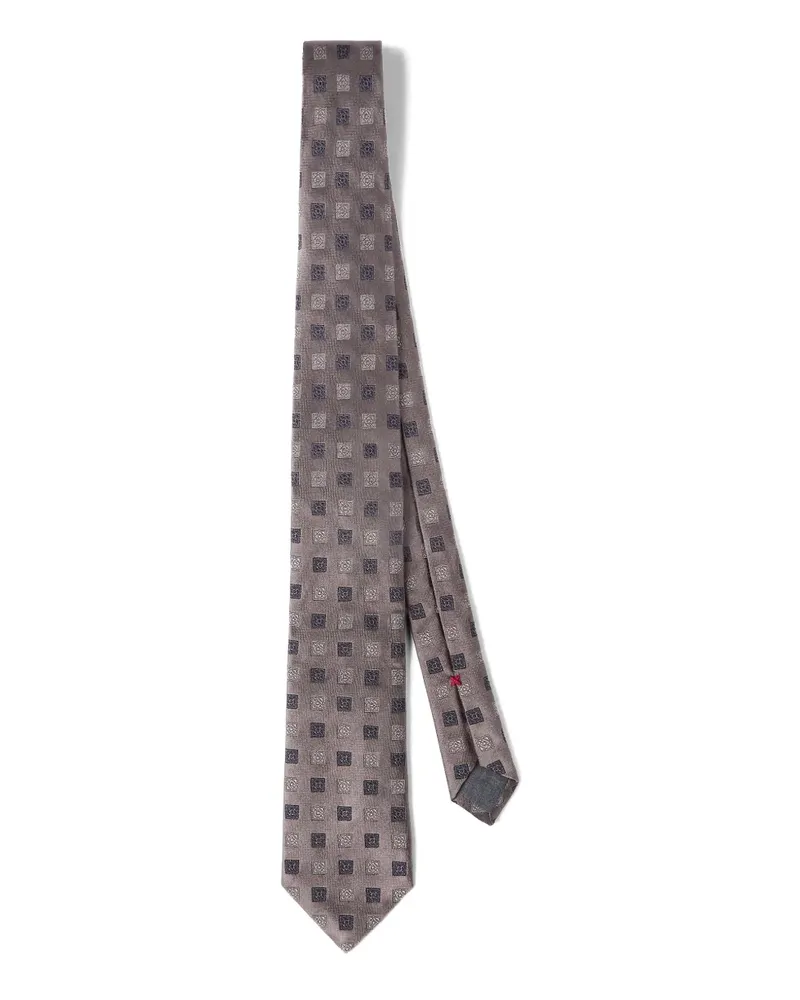 Brunello Cucinelli Seidenkrawatte mit Quadratmuster - Braun Braun