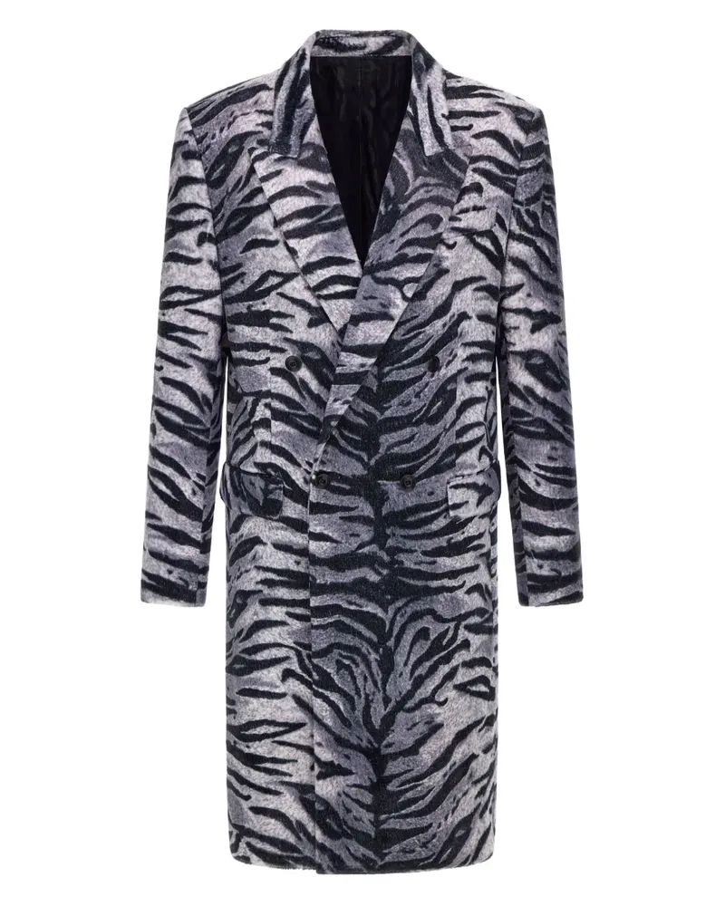 Roberto Cavalli Doppelreihiger Mantel mit Tiger-Print - Schwarz Schwarz