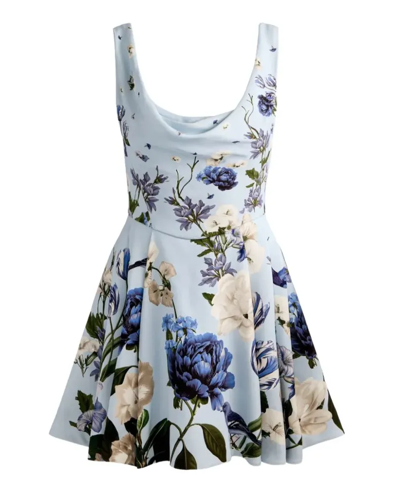 Alice + Olivia Ausgestelltes Estrella Minikleid mit Blumenprint - Blau Blau