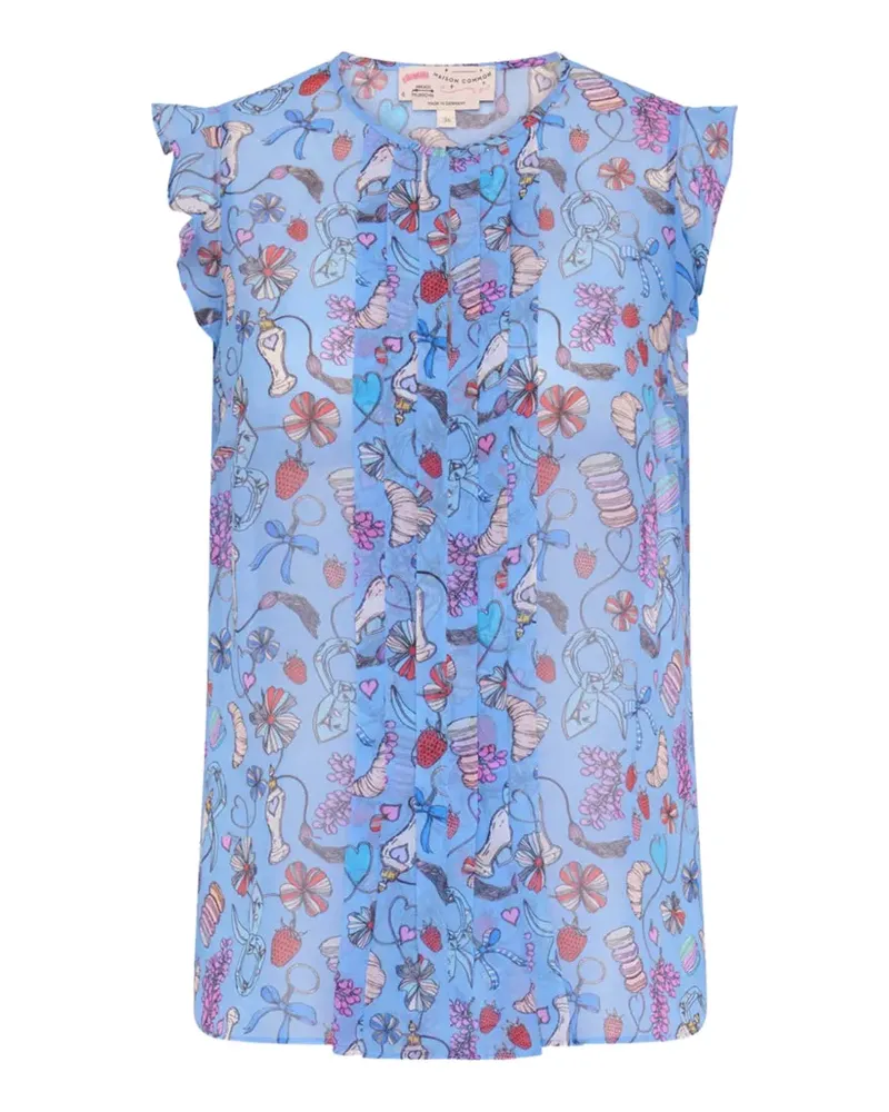 Maison Common Seidenbluse mit Parfüm-Print - Blau Blau