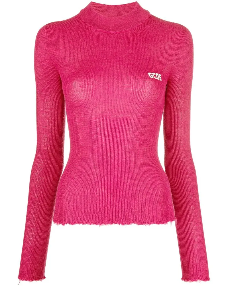 GCDS Gerippter Pullover mit Logo-Print Rosa