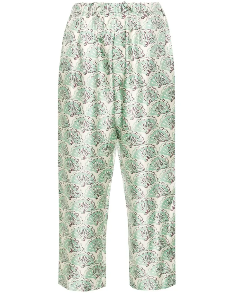 La DoubleJ Seidenhose mit Fans-Print - Grün Grün