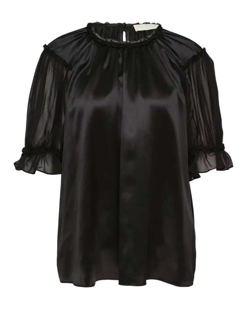 Ulla Johnson Alina Seidenbluse mit Rüschendetail - Schwarz Schwarz