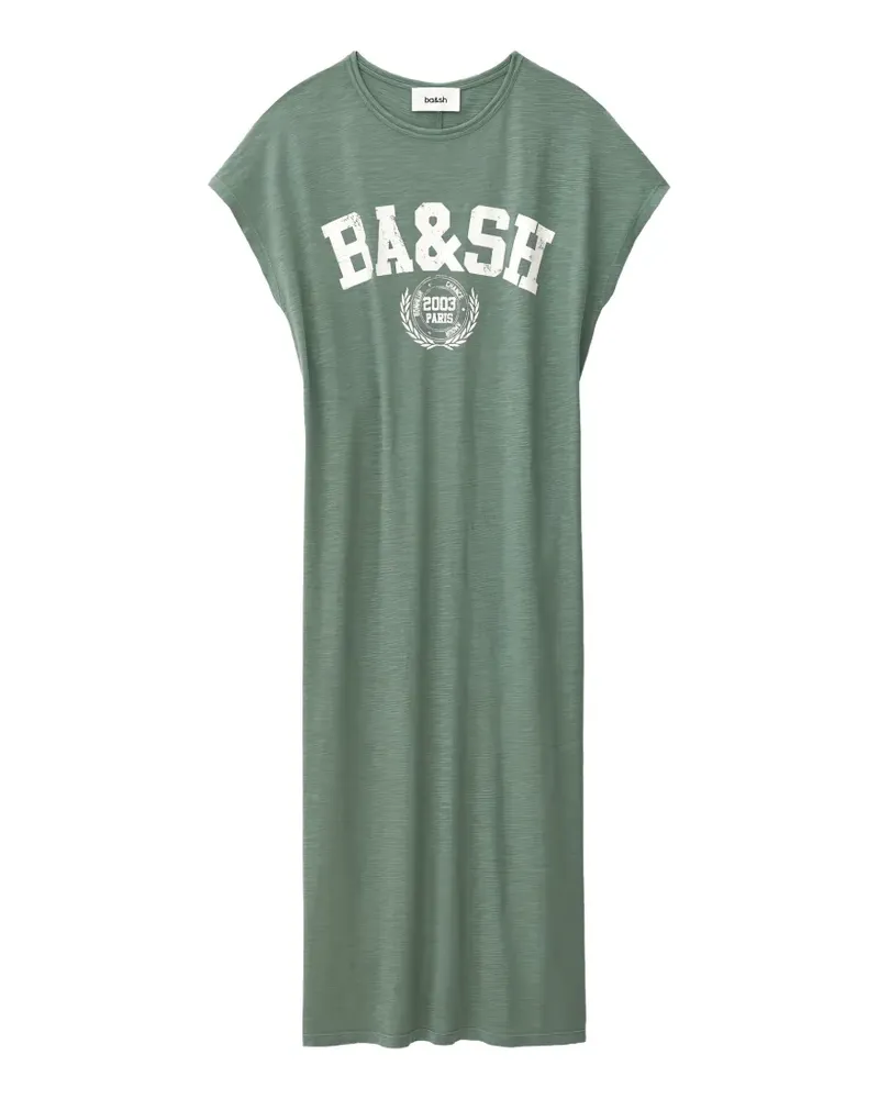 ba&sh Civia logo-print jersey midi dress - Grün Grün
