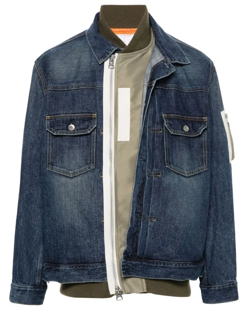 Sacai Jeansjacke im Layering-Look Blau