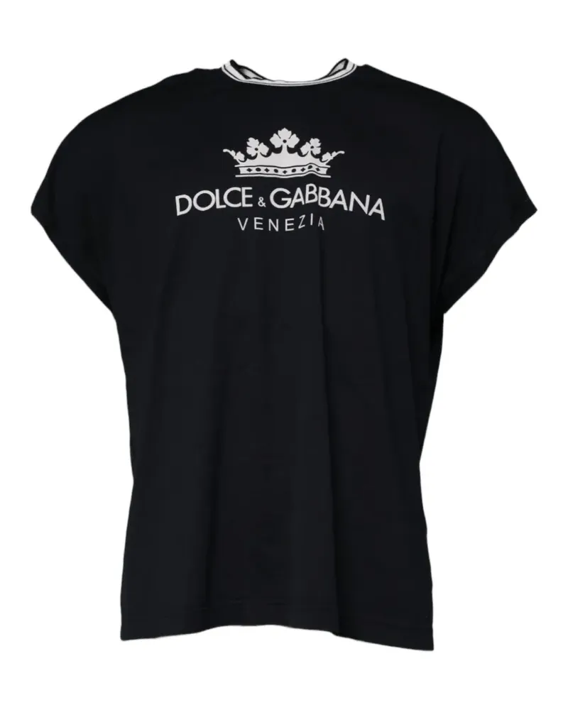 Dolce & Gabbana Kronen-T-Shirt mit Logo-Print - Schwarz Schwarz