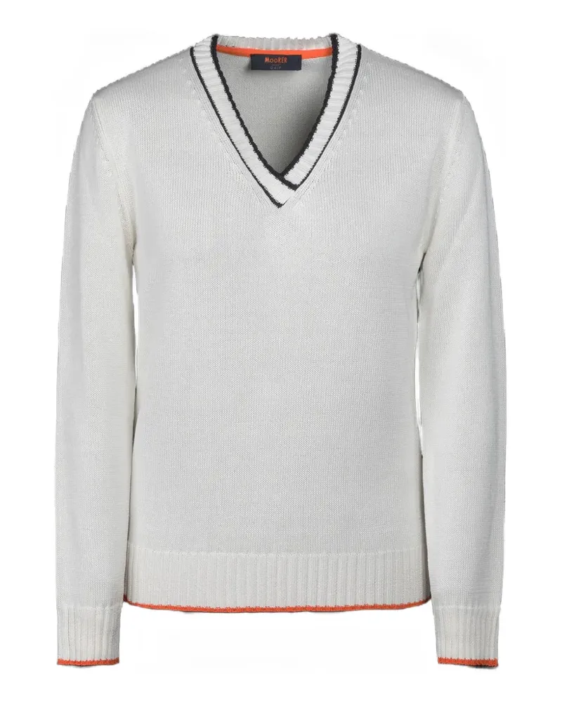 MOORER Boulie-Cse striped V-neck jumper - Weiß Weiß