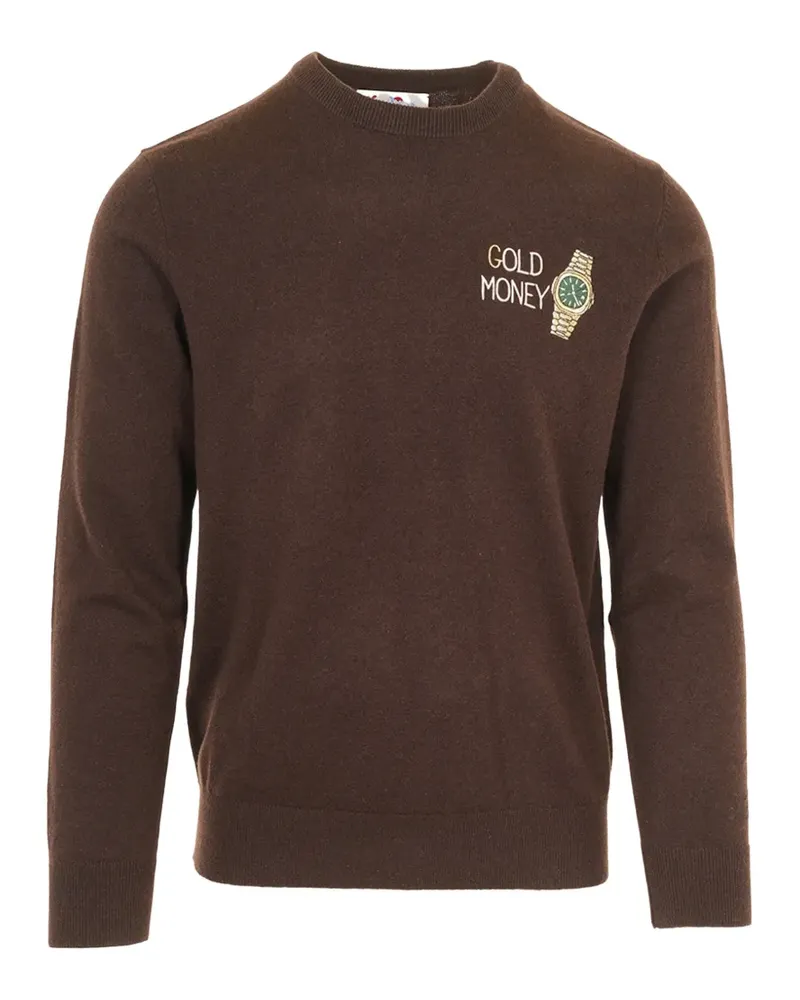 MC2 Saint Barth Heron Light Pullover mit Rundhalsausschnitt und Gold Money-Stickerei - Braun Braun