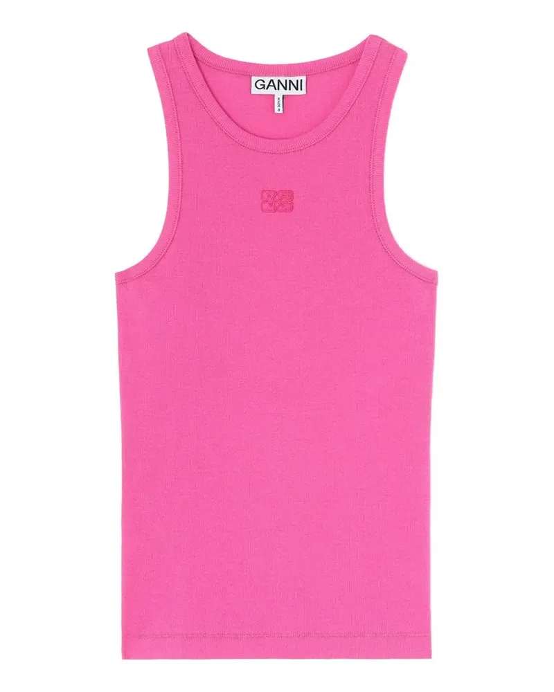 Ganni logo-patch ribbed tank top - Rosa Rosa