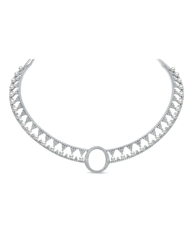 YOKO London 18kt Weißgoldhalskette mit Akoya-Perlen und Diamant - Silber Silber
