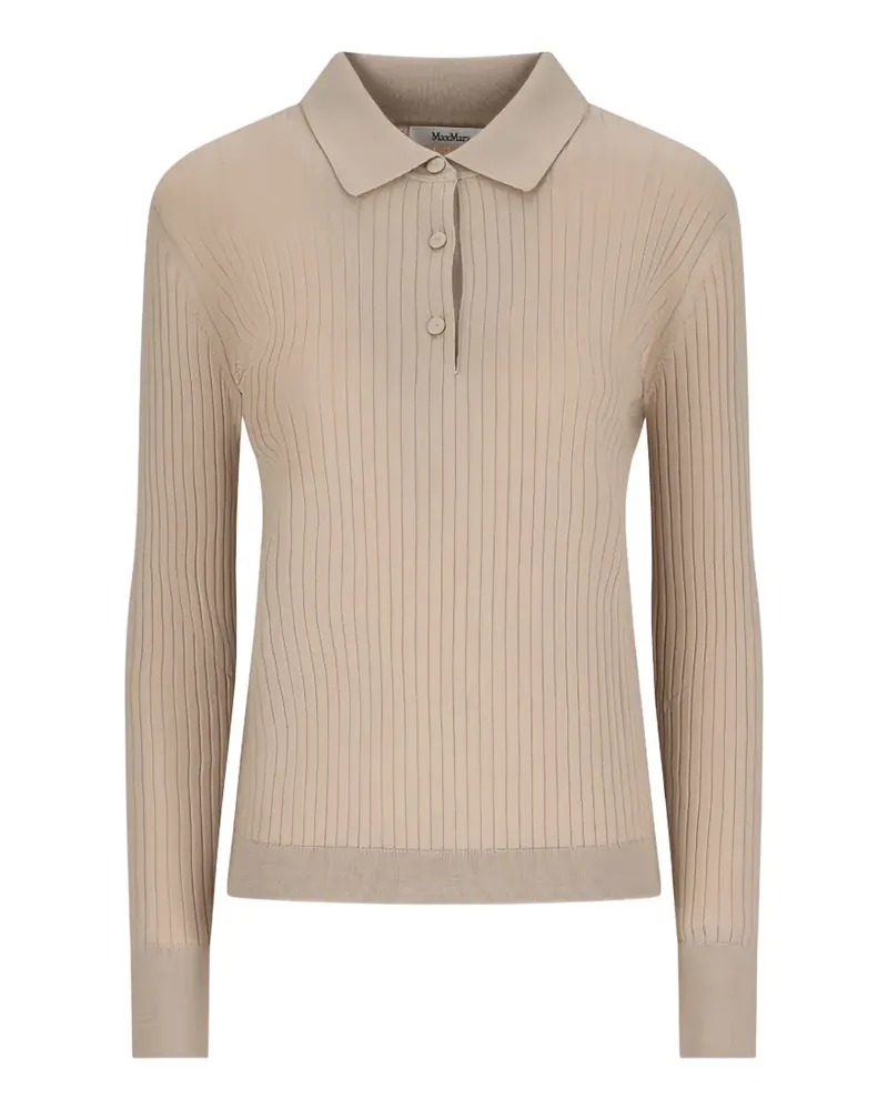 Max Mara ribbed collared polo top - Nude Nude