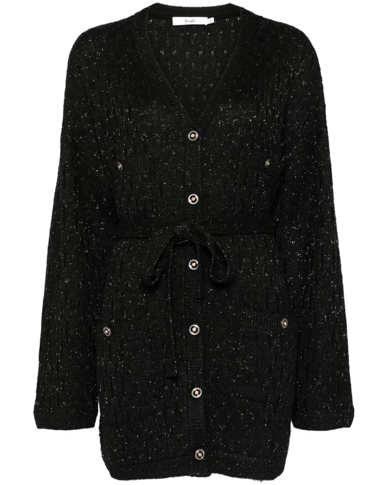 b+ab Kleid mit V-Ausschnitt und Gürtel - Schwarz Schwarz