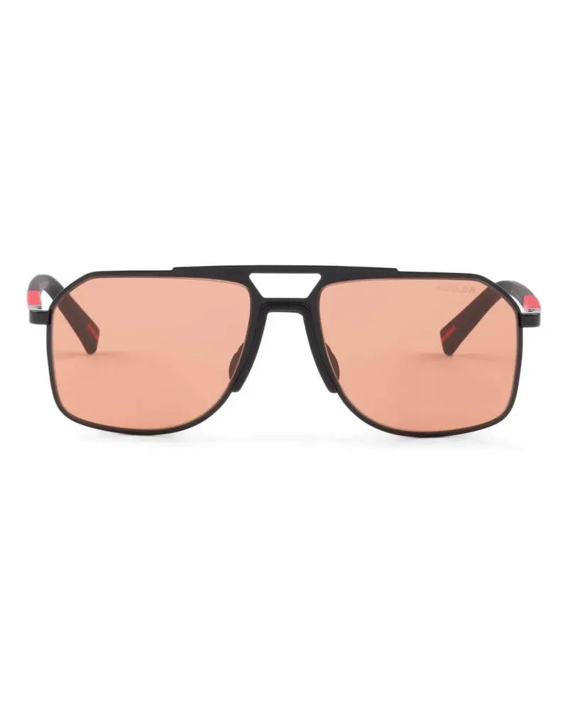 Prada Eckige Linea Rossa Sonnenbrille - Schwarz Schwarz