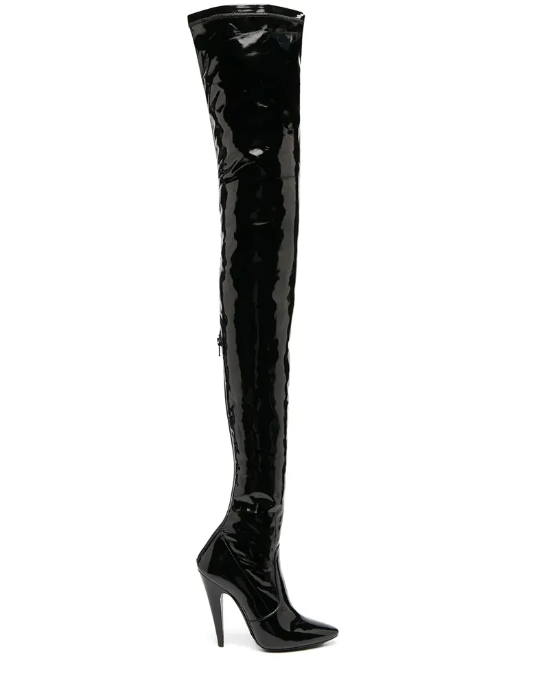 Saint Laurent Aylah' Overknee-Stiefel aus Lackleder - Schwarz Schwarz