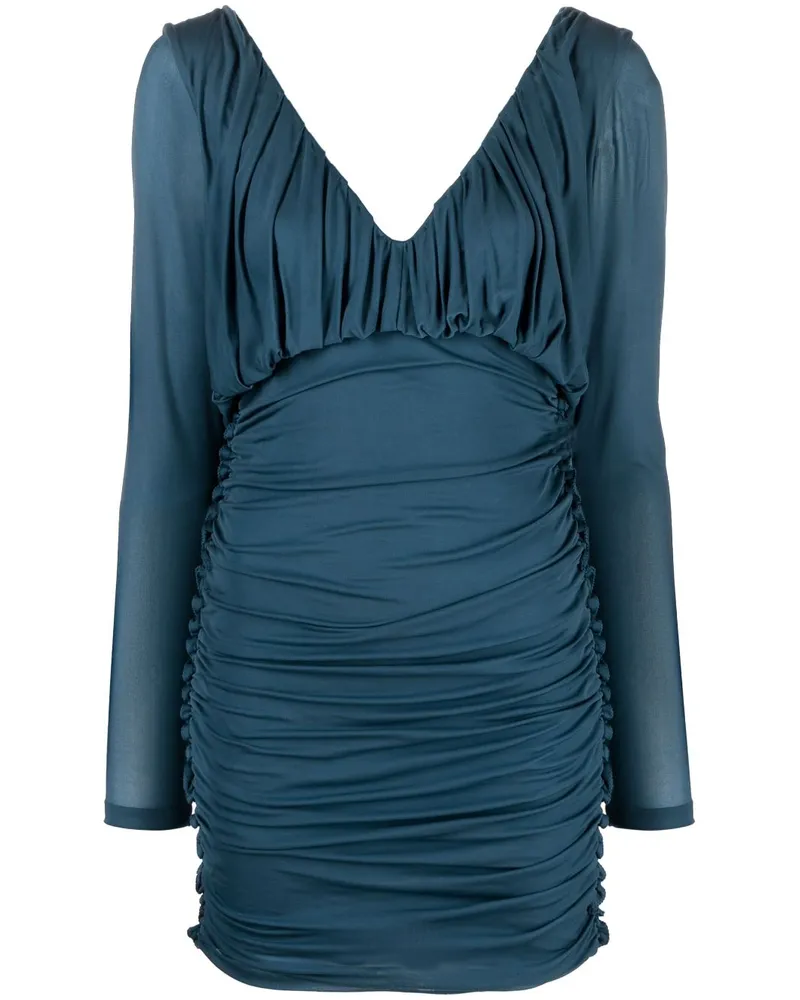 Saint Laurent Drapiertes Minikleid mit V-Ausschnitt - Blau Blau