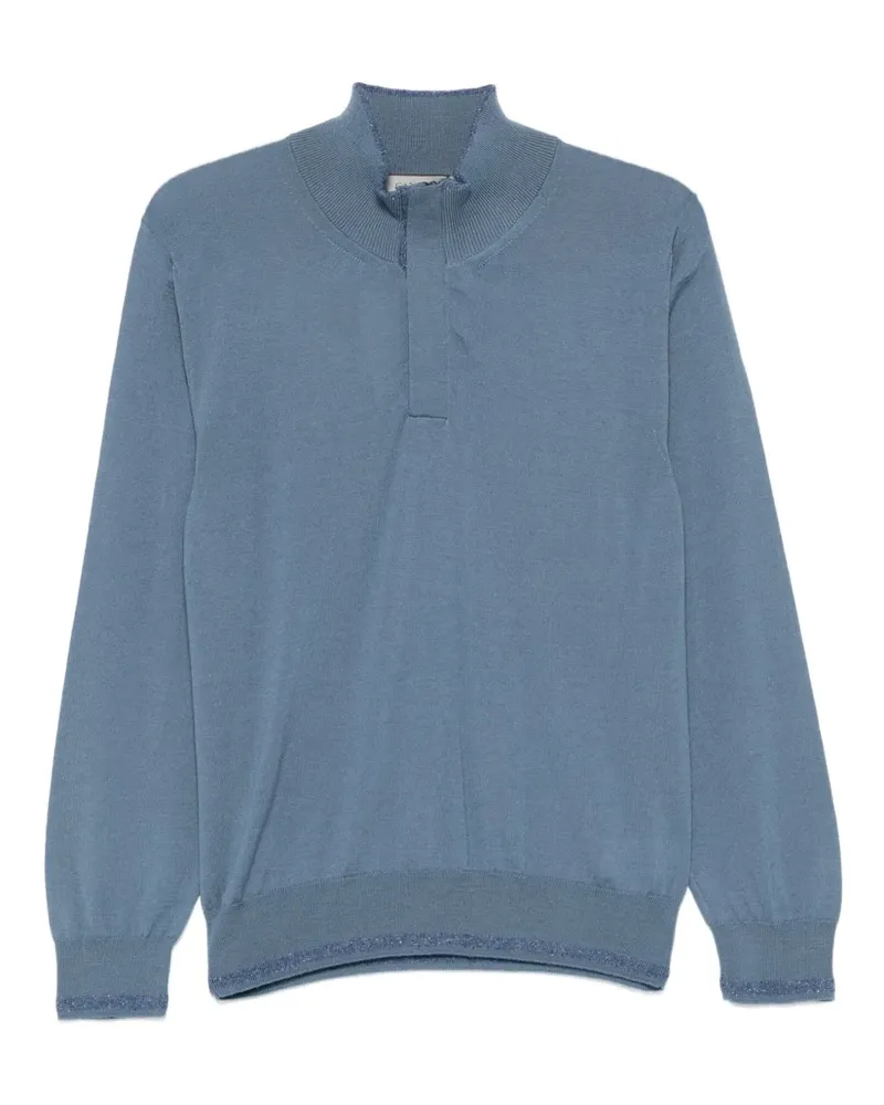Canali Stehkragen-Pullover mit kurzer Knopfleiste - Blau Blau
