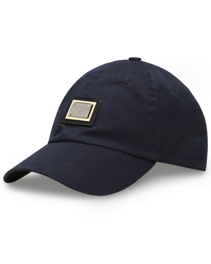 Dolce & Gabbana Baumwollstretch-Baseballkappe mit Logo-Schild - Blau Blau