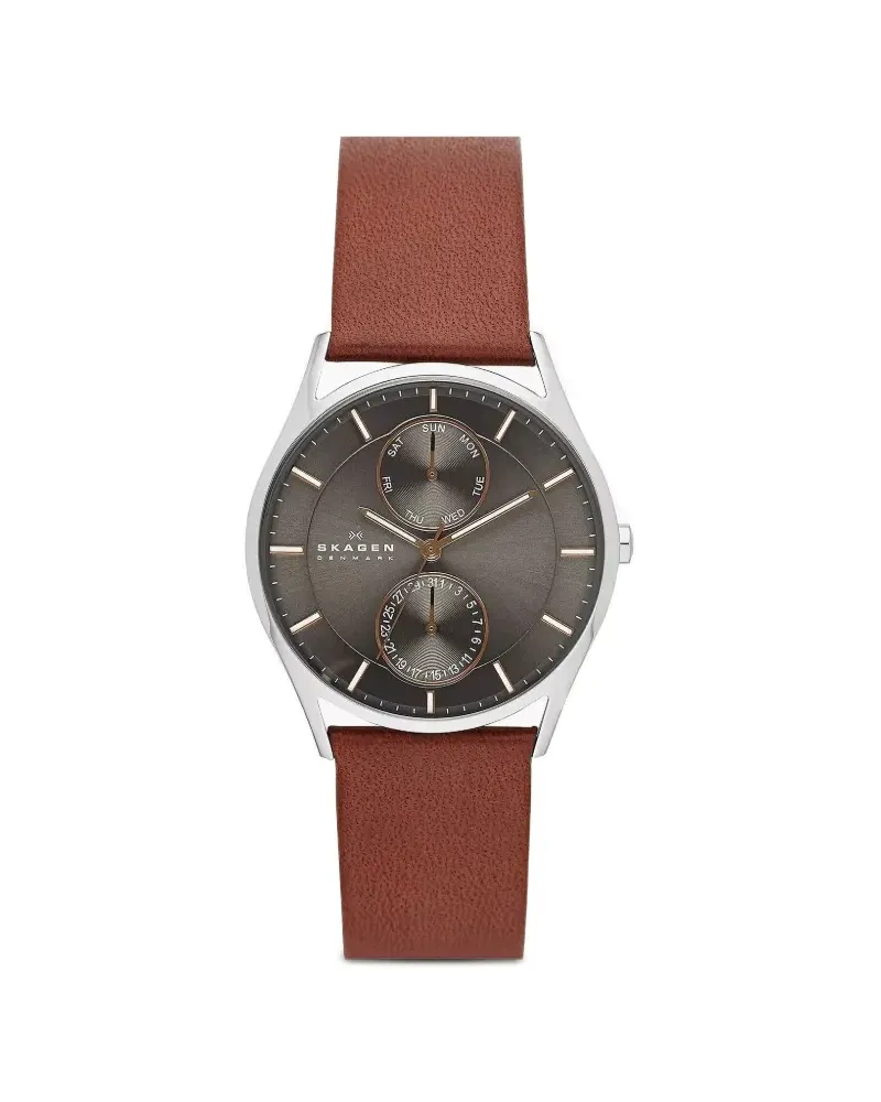 Skagen Holst Multifunction leather-strap 40mm - Braun Braun