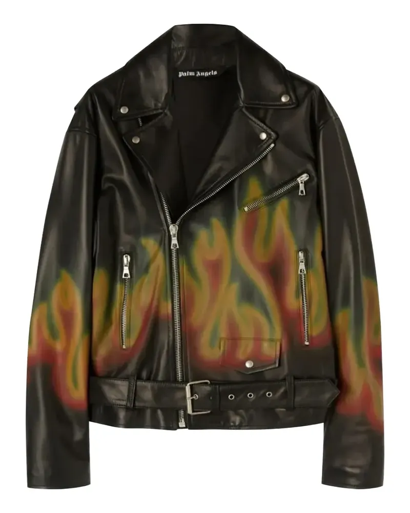 Palm Angels Burning leather jacket - Schwarz Schwarz