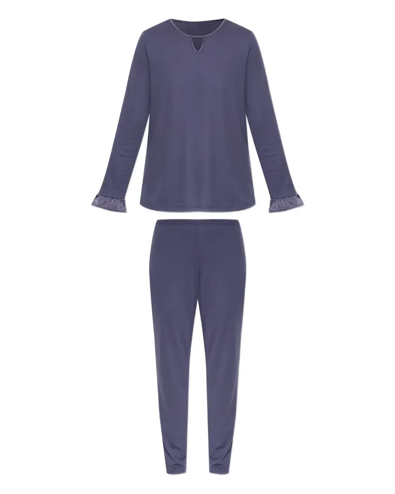 Hanro Pyjamas mit Schlüssellochausschnitt (2er-Set) - Blau Blau