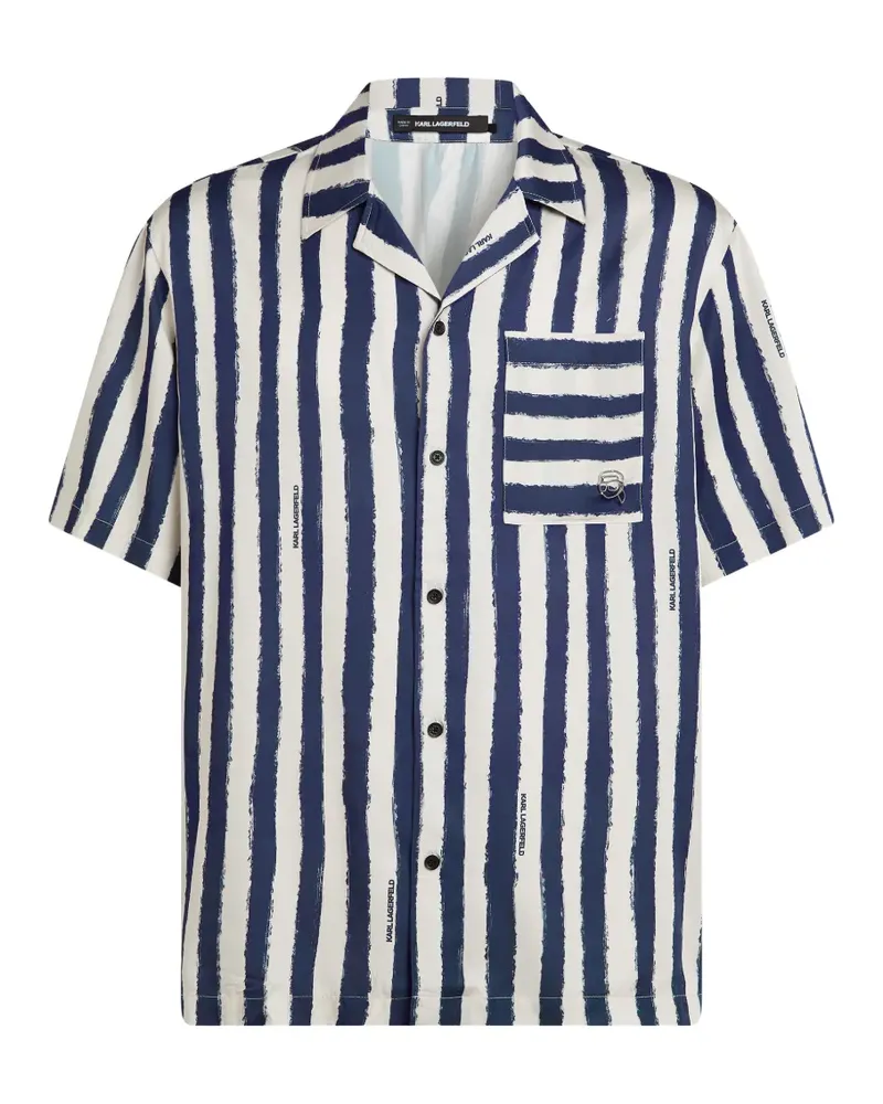 Karl Lagerfeld Gestreiftes Bowlinghemd - Blau Blau