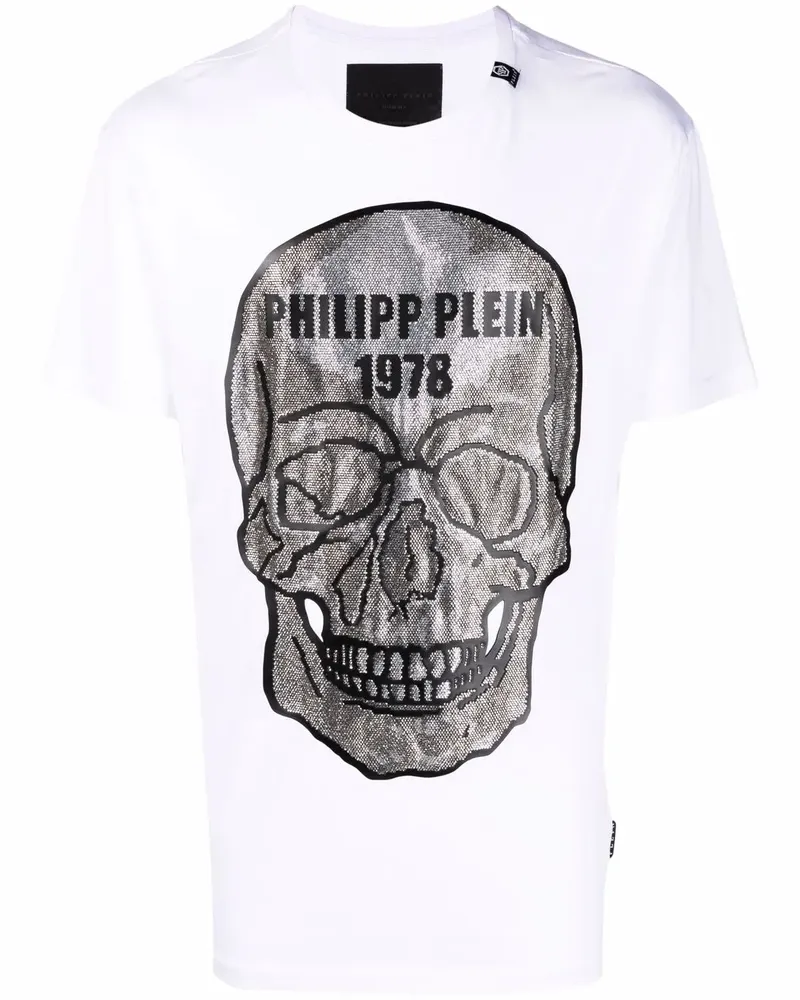 Philipp Plein T-Shirt mit Kristall-Totenkopf - Weiß Weiß