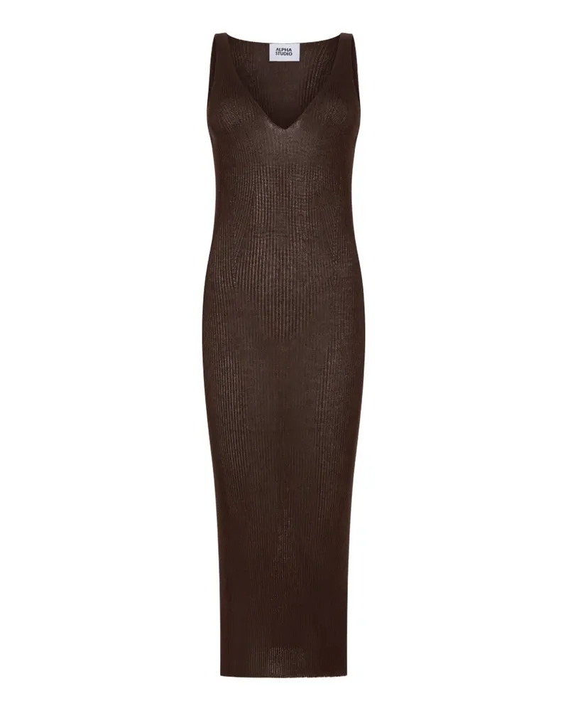 Alpha Studio V-neck ribbed-knit dress - Braun Braun