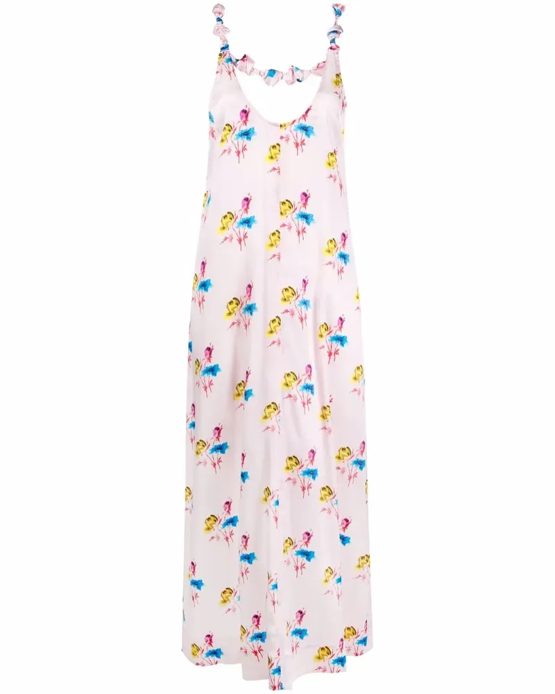 Ganni Spaghettikleid mit Blumen-Print - Rosa Rosa