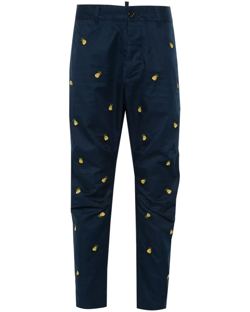Dsquared2 Chino mit aufgestickten Früchten - Blau Blau