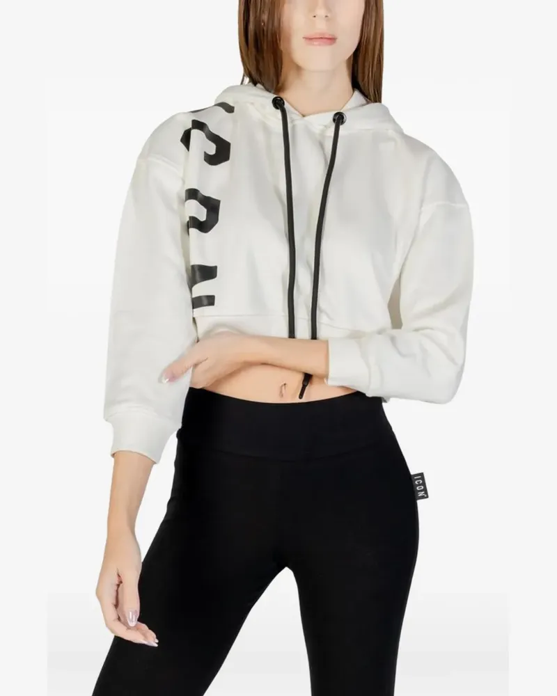 Icon Brand logo-print cropped hoodie - Weiß Weiß