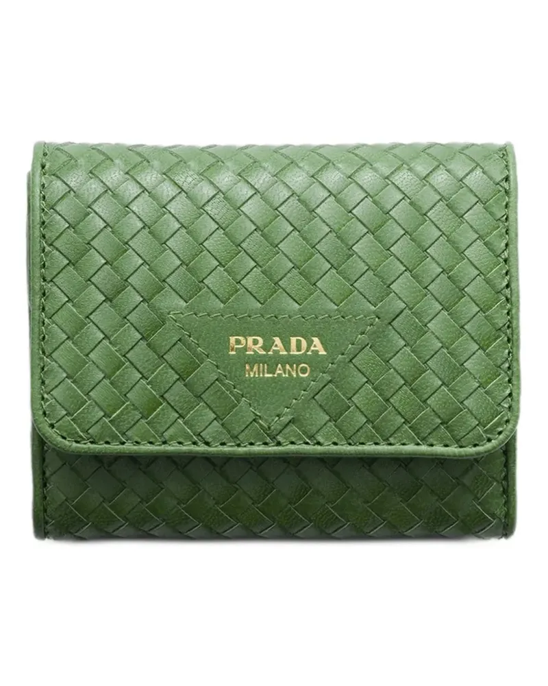 Prada small woven madras leather wallet - Grün Grün